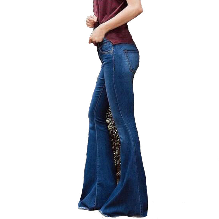 Women Denim High Waist Casual Slim Fit Flared Jeans