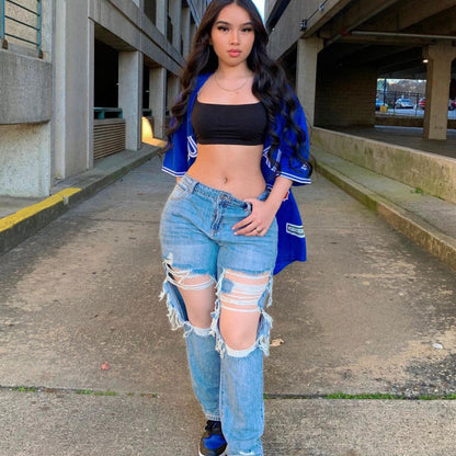 Women'S Fashion Casual Ripped Straight Jeans