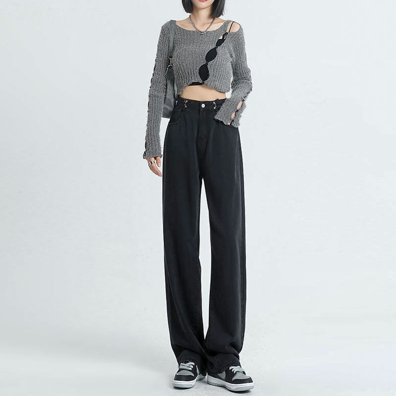 Women Fashion Casual High Waist Straight Jeans