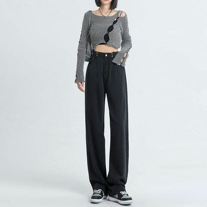 Women Fashion Casual High Waist Straight Jeans