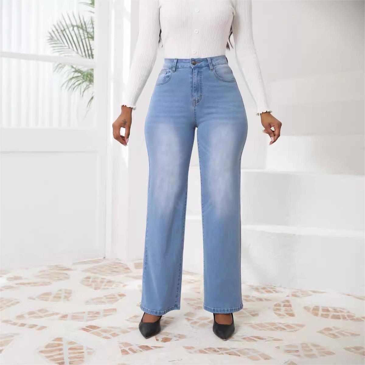 Women Fashion Casual High Waist Straight Jeans