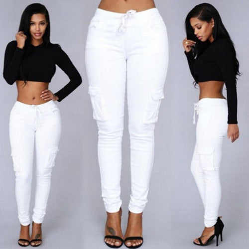 Women Fashion Casual Solid Color Skinny Skinny Jeans