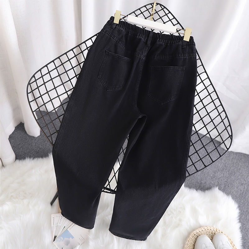 Women Fashion Casual High Waist Washed Old Plus Size Jeans