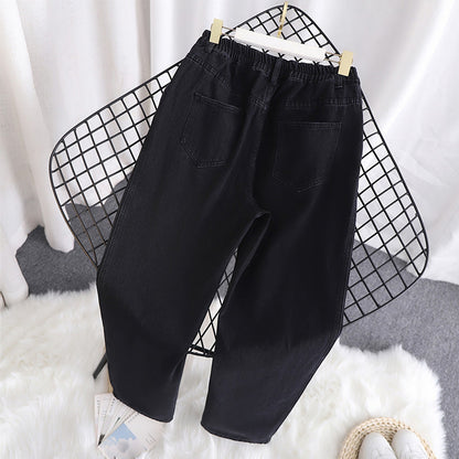 Women Fashion Casual High Waist Washed Old Plus Size Jeans