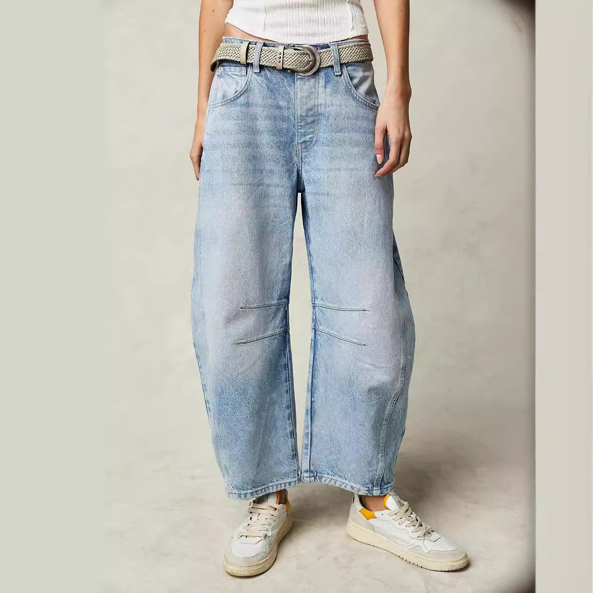 Women Fashion Casual Loose Low Waist Wide Leg Jeans