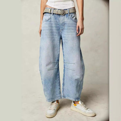 Women Fashion Casual Loose Low Waist Wide Leg Jeans
