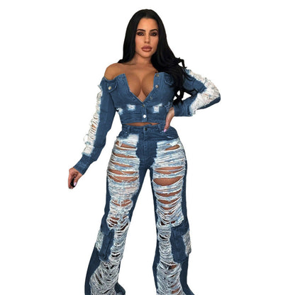 Women Fashion Casual Ripped Jeans