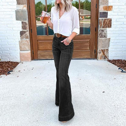 Women Fashion Casual High Waist Flared Jeans