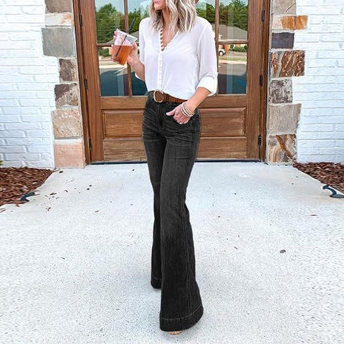 Women Fashion Casual High Waist Flared Jeans