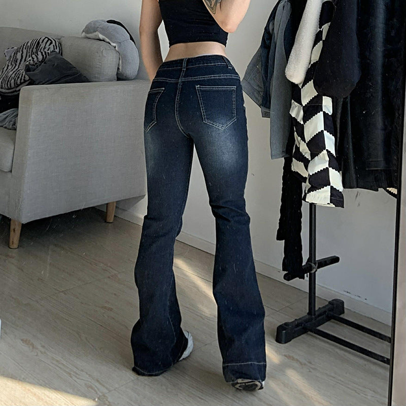 Women Edgy Low Waist Vintage Casual Fashion Straight Jeans