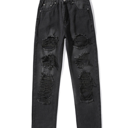 Women Denim High Waist Solid Color Ripped Casual Fashion Jeans