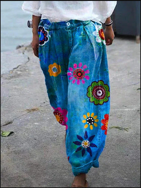 Women'S Fashion Vintage Casual Floral Embroidery Loose Jeans