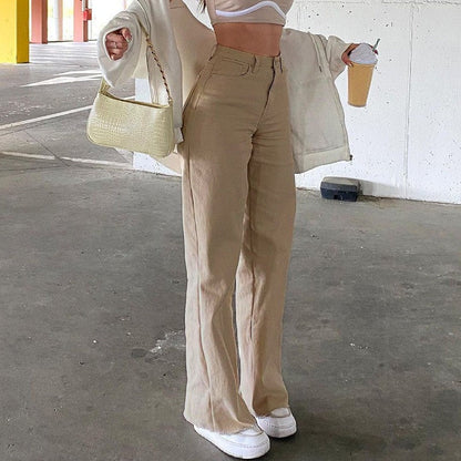 Women Casual Solid Color Basic Straight Jeans Denim Pants