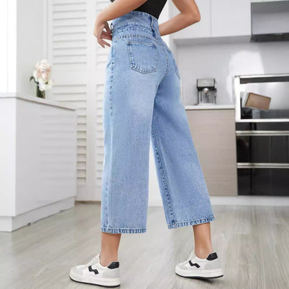 Women Fashion Casual High Waist Straight Jeans