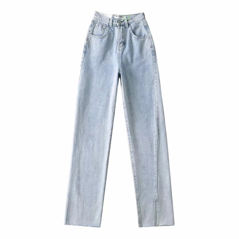 Women Fashion Casual Solid Color Defined Waist Denim Jeans
