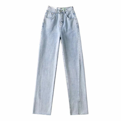 Women Fashion Casual Solid Color Defined Waist Denim Jeans