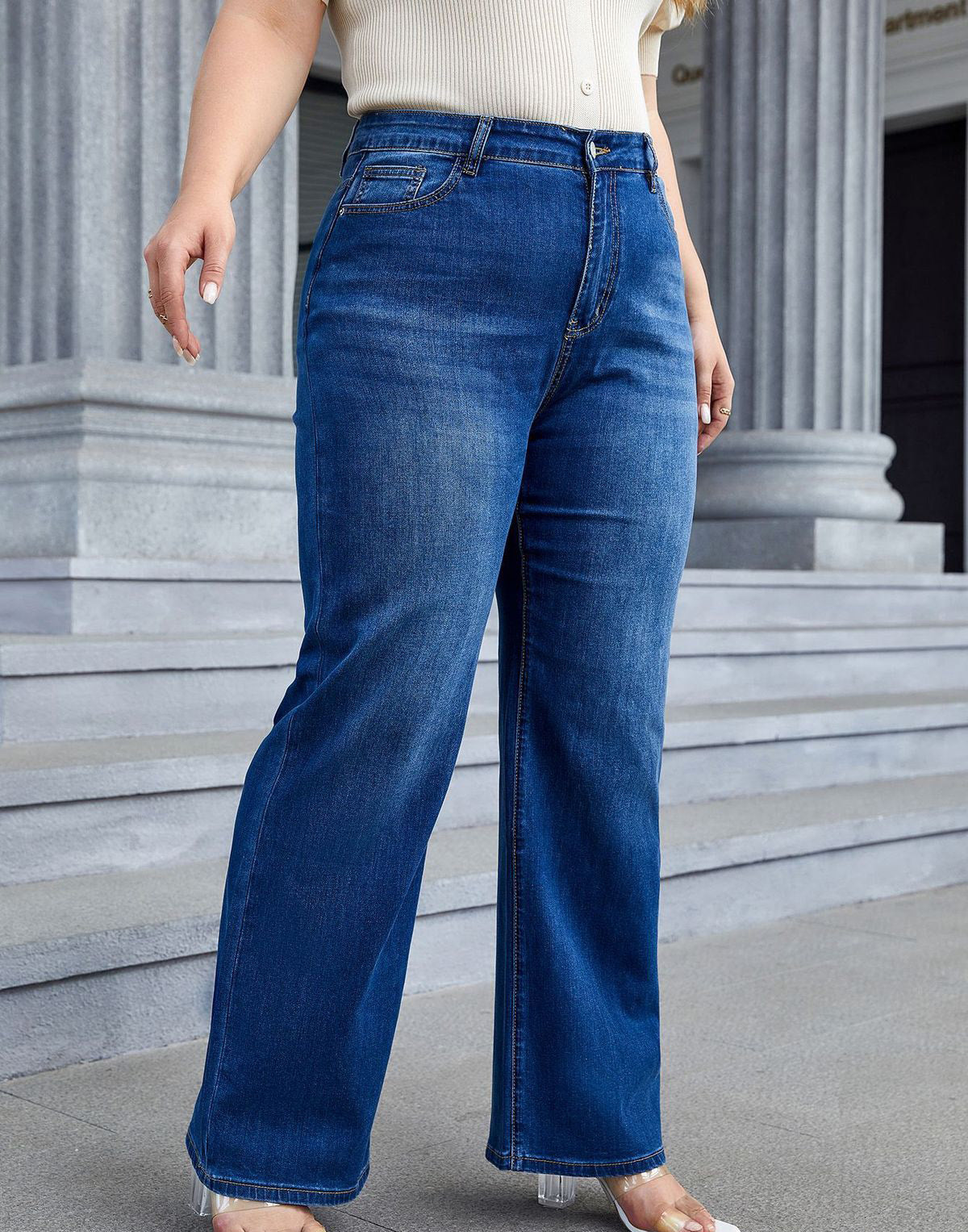 Women Fashion Casual Plus Size Wide Leg Jeans