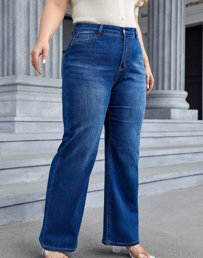 Women Fashion Casual Plus Size Wide Leg Jeans