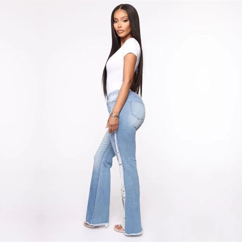 Women Fashion Casual Ripped Denim Micro-Flared Jeans