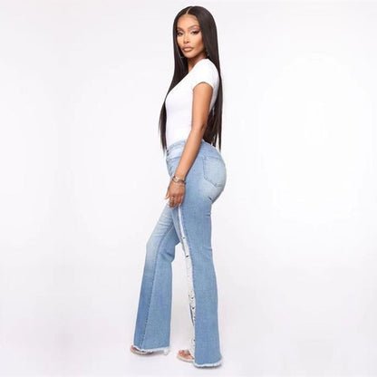 Women Fashion Casual Ripped Denim Micro-Flared Jeans