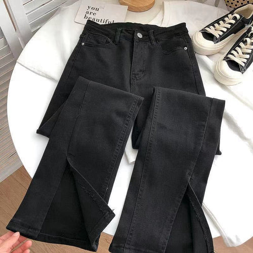 Women Fashion Casual High Waist Slim Split Jeans