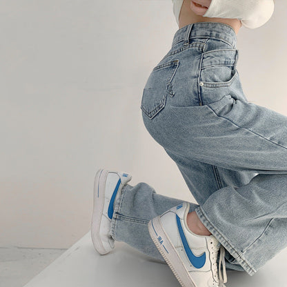 Women Casual Solid Color Wide Leg Jeans