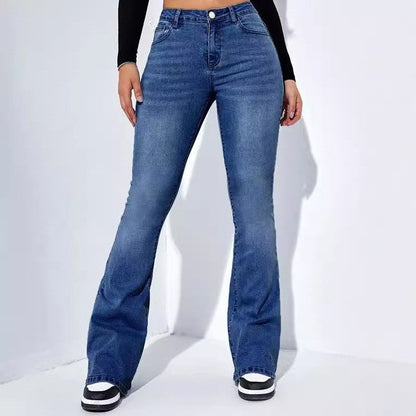 Women Comfortable Casual Basic Slim-Fit Flare Jeans