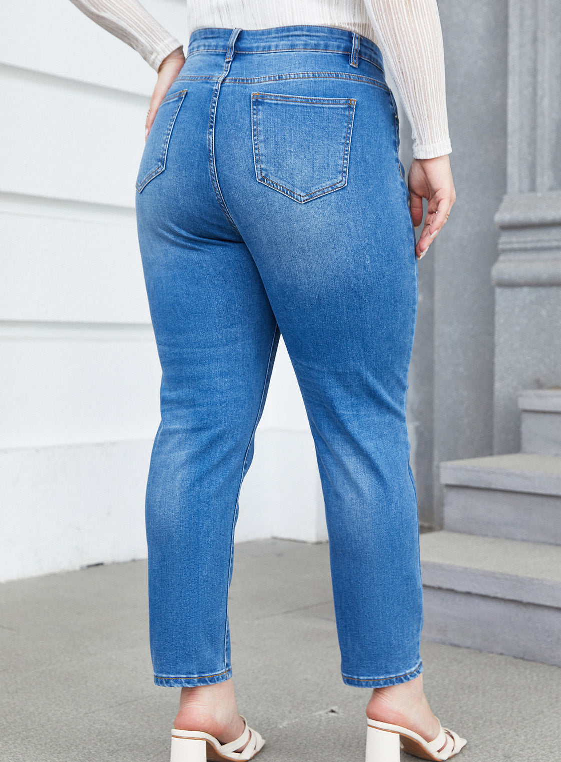 Women Fashion Casual Plus Size Slim-Fit Jeans