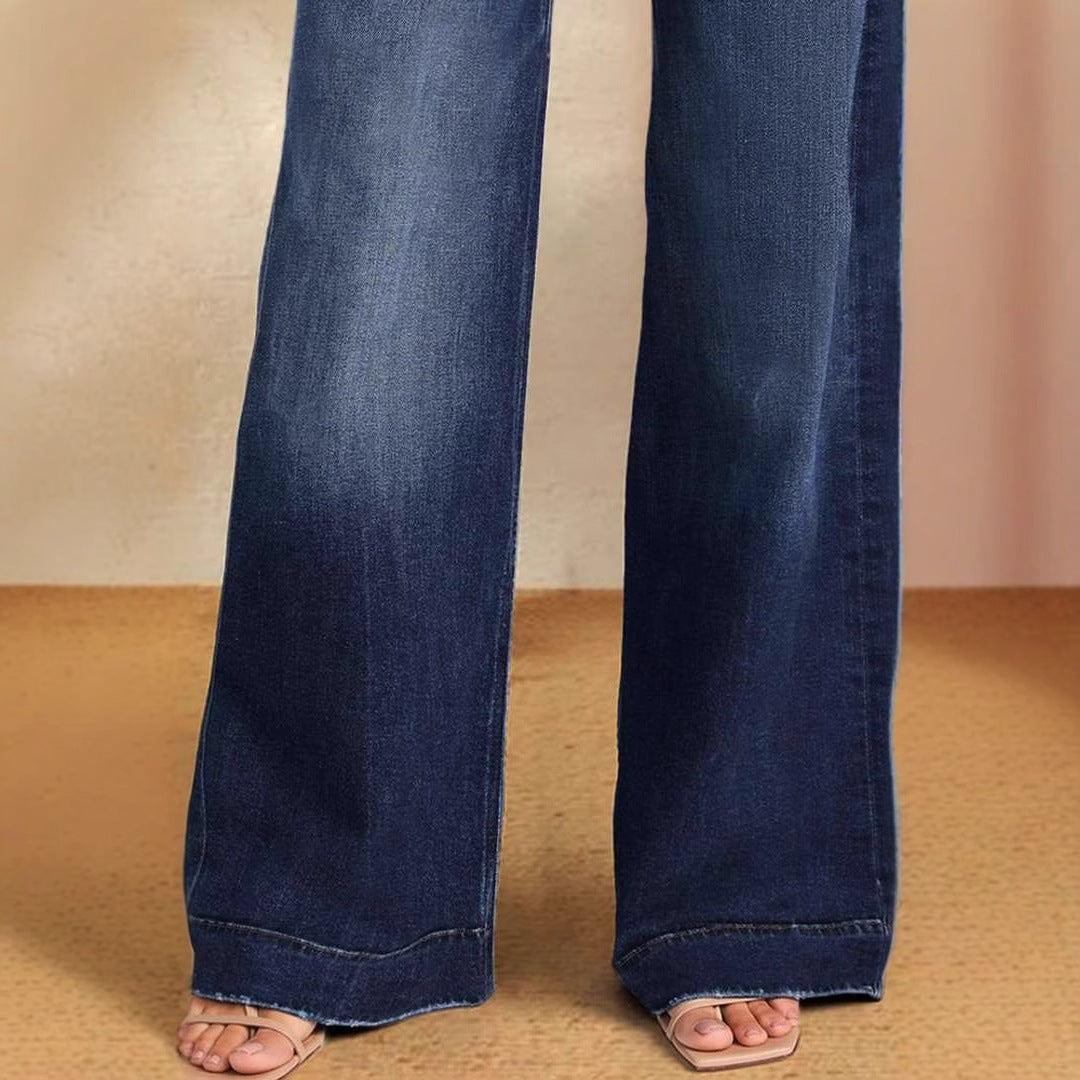 Women Fashion Casual Lace-Up High-Waiste Wide-Leg Jeans