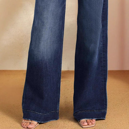 Women Fashion Casual Lace-Up High-Waiste Wide-Leg Jeans
