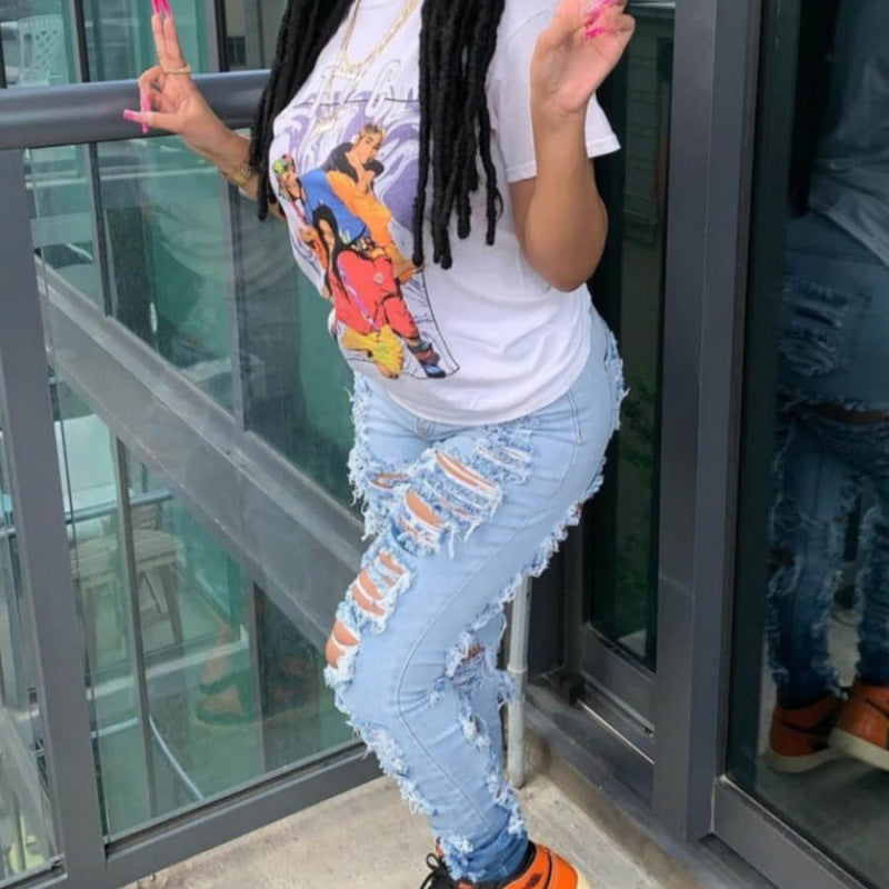 Women Casual Ripped Tight High Waist Stretch Jeans