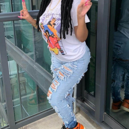 Women Casual Ripped Tight High Waist Stretch Jeans