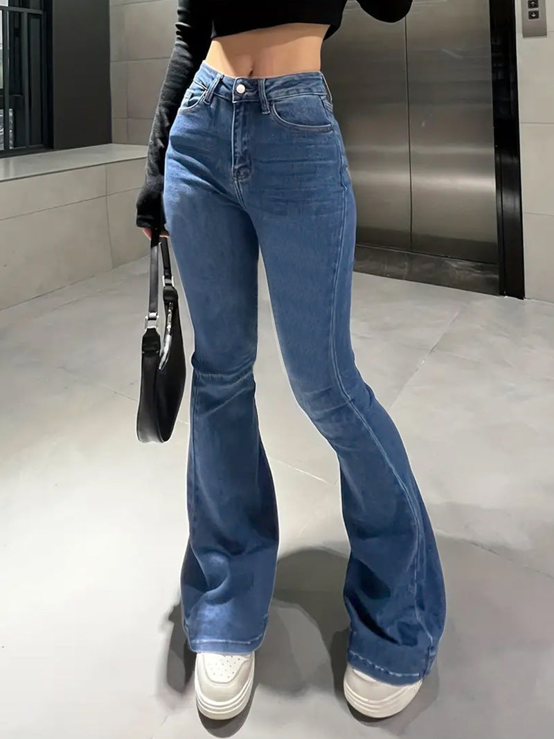 Women Fashion Casual High Waist Micro-Flared Straight Jeans