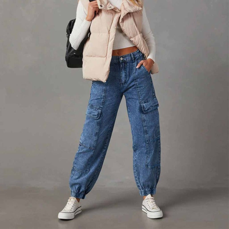 Women Fashion Casual Loose Jogger Cargo Jeans