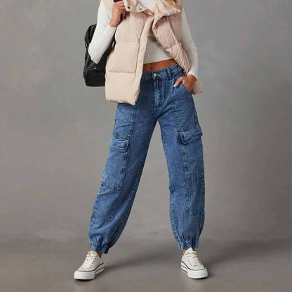 Women Fashion Casual Loose Jogger Cargo Jeans