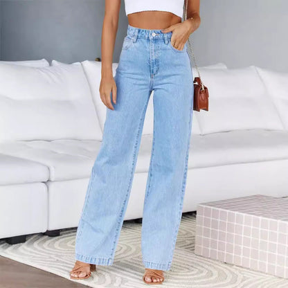 Women Fashion Casual High Waist Stretch Straight Jeans