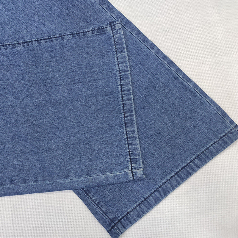 Plus Size Women Casual Lace-Up Washed Denim Wide-Leg Pants Jeans