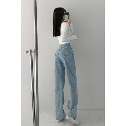 Women Casual Solid Color Wide Leg Jeans