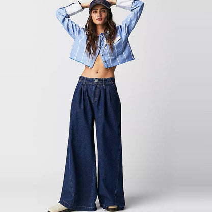 Women Fashion Casual Wide Leg Jeans
