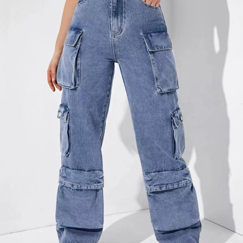 Women Casual Multi-Pocket Jeans Cargo Pants