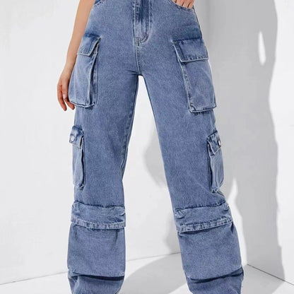 Women Casual Multi-Pocket Jeans Cargo Pants