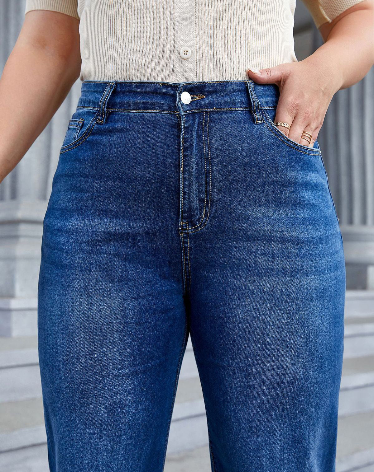 Women Fashion Casual Plus Size Wide Leg Jeans
