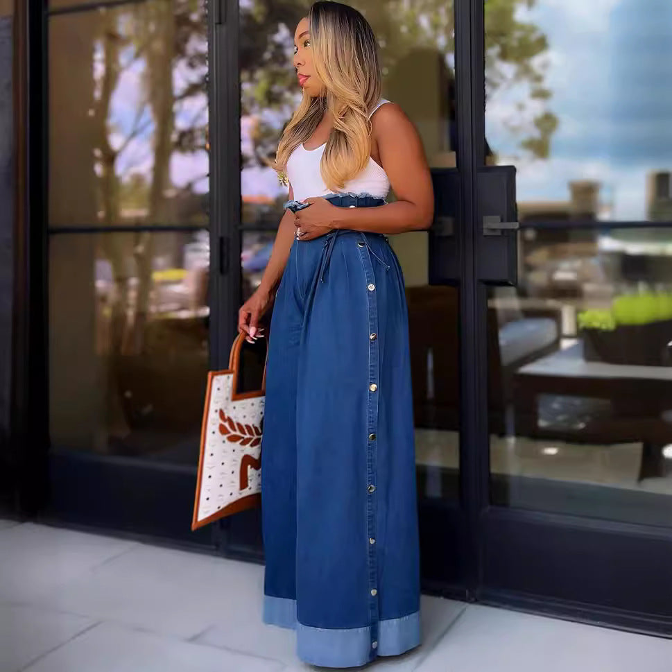 Women Fashion Casual High Waist Wide Leg Jeans