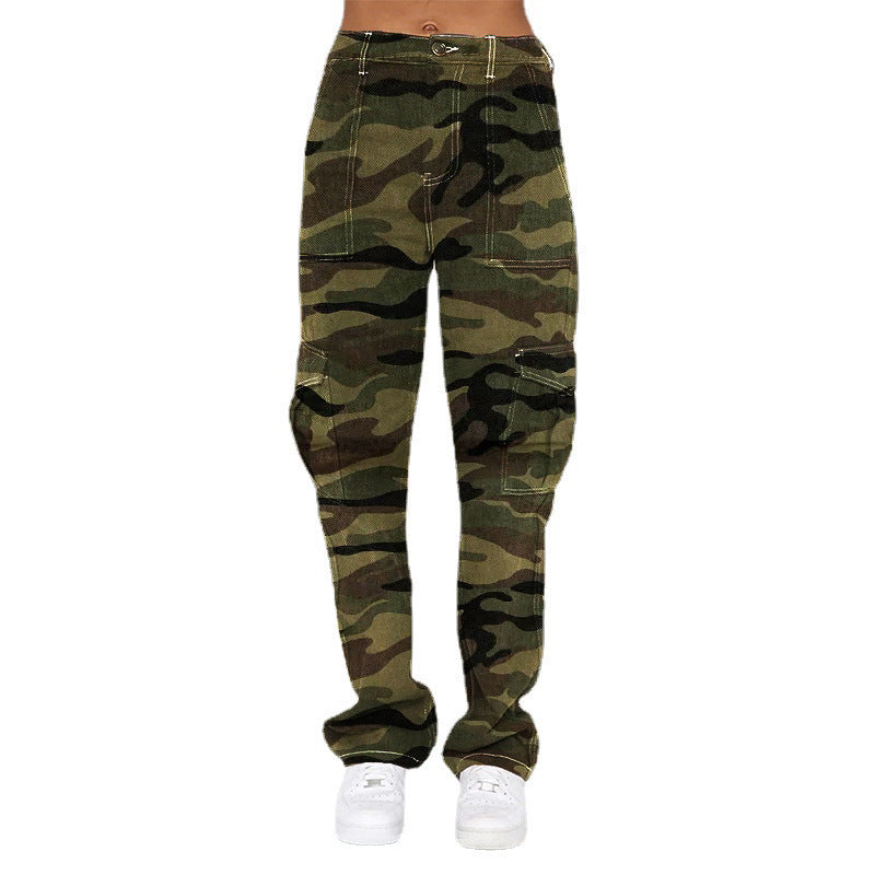 Women Casual Loose Camouflage Pocket Cargo Jeans