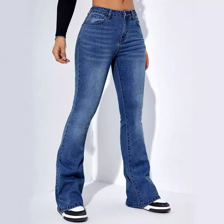 Women Comfortable Casual Basic Slim-Fit Flare Jeans