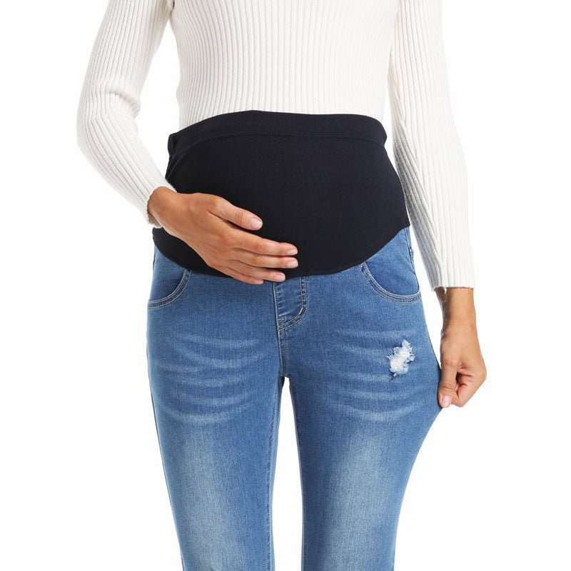 Pregnant Women Slim Fit Casual Ripped Maternity Jeans