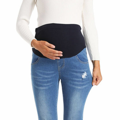 Pregnant Women Slim Fit Casual Ripped Maternity Jeans