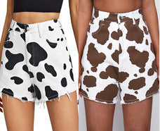 Women Cow Print Loose Straight High Waist Casual Straight Jeans