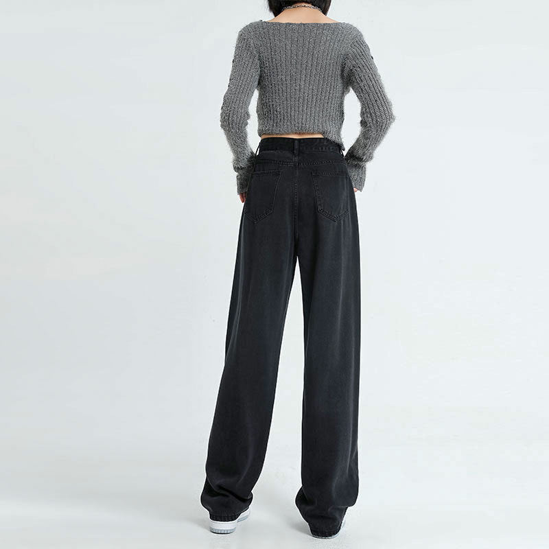Women Fashion Casual High Waist Straight Jeans