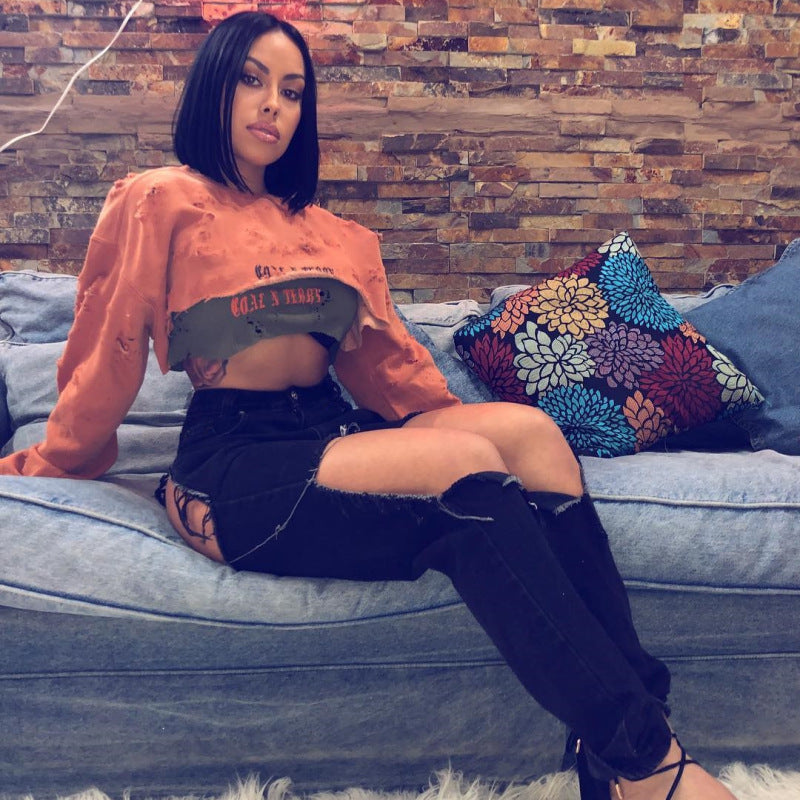 Women'S Fashion Casual Tassel Ripped Skinny Jeans